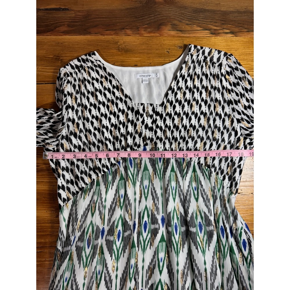 Chicos Ikat Clip Dot Maxi Dress Geo Print V Neck Long Sleeve Tiered Boho 1P/8P - Picture 8 of 14